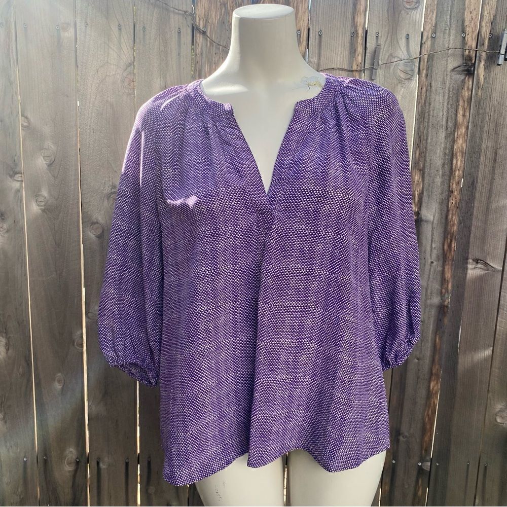 Joie Purple White Silk Balloon Sleeve Blouse Size Small